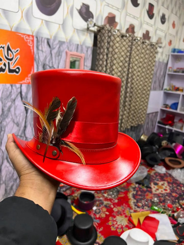 Red leather top hat western - hat,,