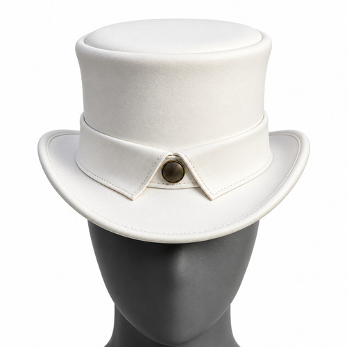 White leather top - leather, hat