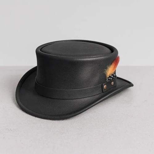 Black leather top hat - top,