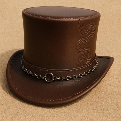 Brown leather top hat - top,