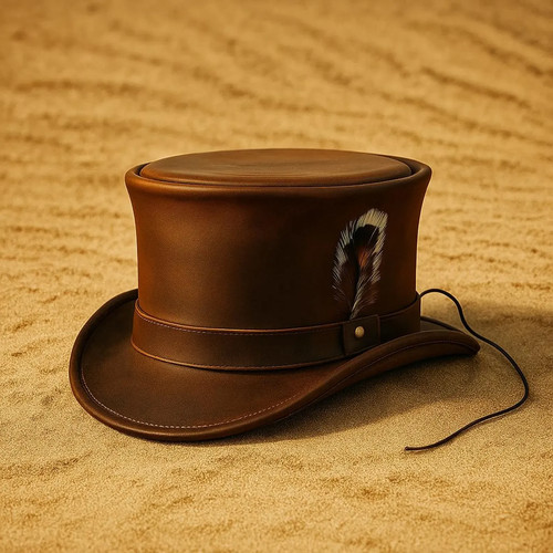 Brown leather top hat for - leather,