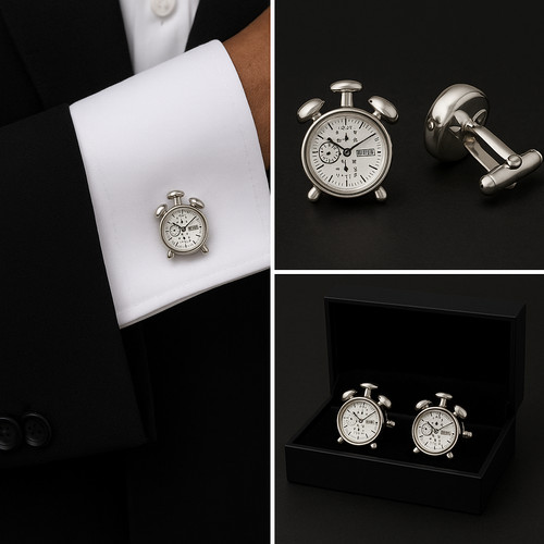 Alarm clock silver cufflinks - alarm,