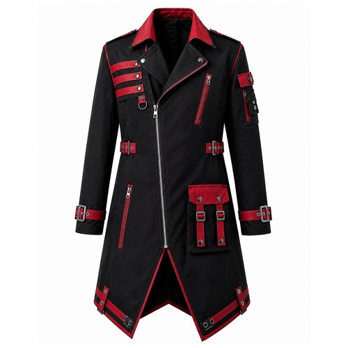 Men gothic black long coat - long,