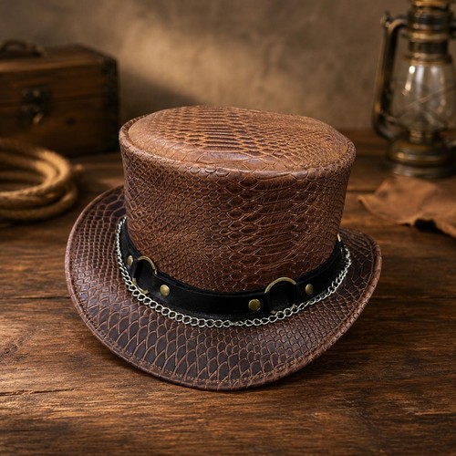 Brown embossed leather top - leather,