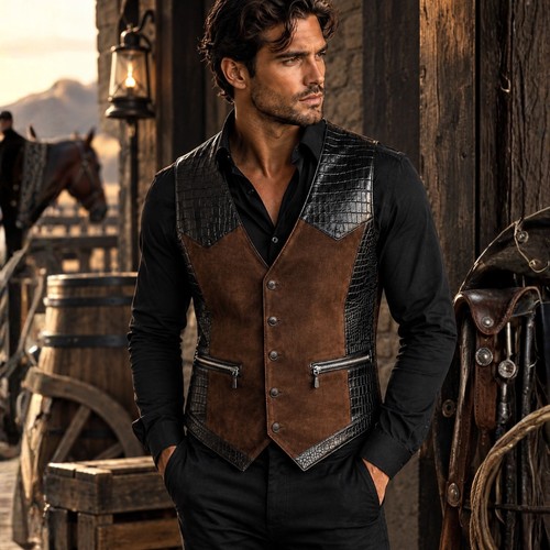 Men leather vest brown - men's, vest,