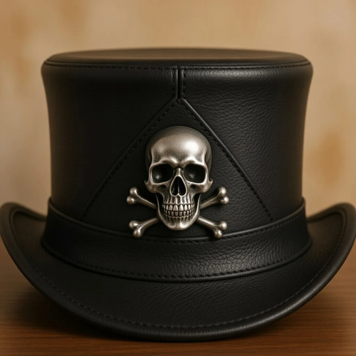 Black genuine leather skull - leather,