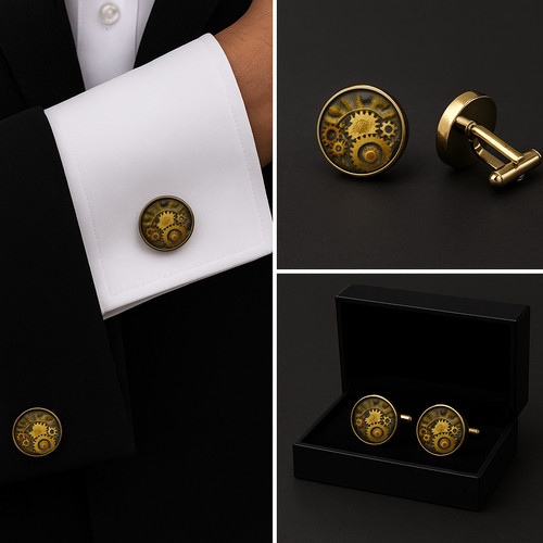 Steampunk clock cufflinks 16mm - steampunk,