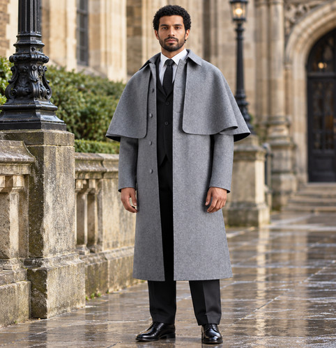 Mens gray wool inverness cape - mens,