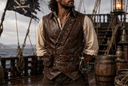 Mens pirate leather - leather, vest