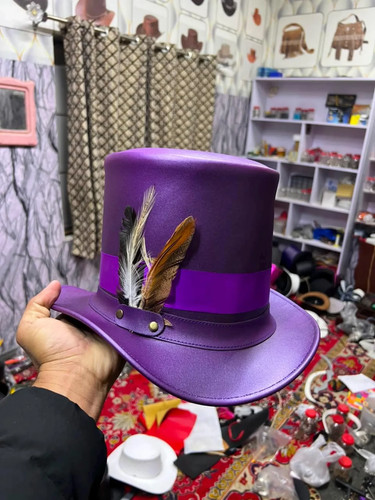 Purple leather top hat - purple,