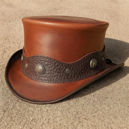Brown leather western top - western, hat