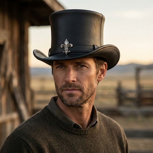 Genuine leather top hat black - leather,