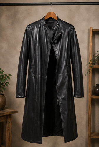 Men genuine leather trench - genuine,